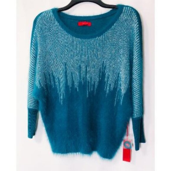 Jennifer Lopez Womens Teal Metallic Scoop Neck Soft Knit Sweater Sz M New - Picture 3 of 11